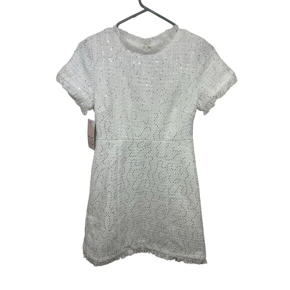 Olivaceous Women’s Sleeveless White Sequin Zipper Lined Dress Small Fringe NWT - Picture 2 of 12